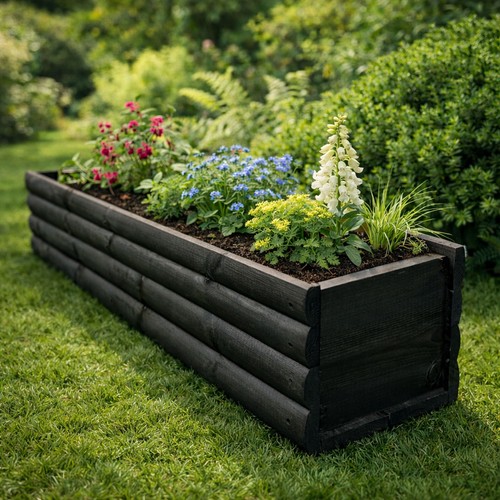 Long wooden trough planter - long,