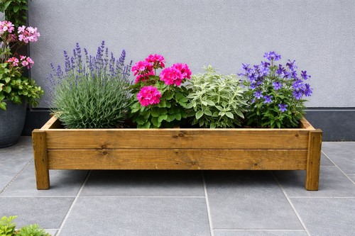 Long wooden garden planter - wooden,